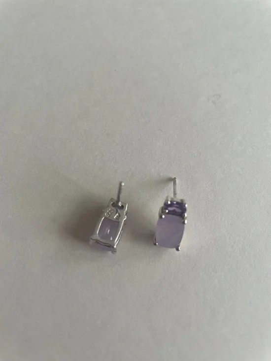 Vintage Sterling Silver Purple Quartz & Purple CZ Earrings - Picture 2 of 6